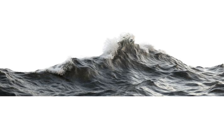 Dramatic ocean wave cresting with white foam on a transparent background, showcasing the power and beauty of nature Concept of marine environment, seascape, and oceanography