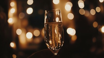 Cheers to the good times! A glass of bubbly against a warm, glowing background.