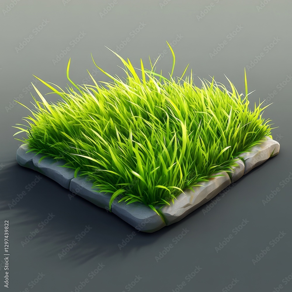 Poster rounded rectangular patch of lush grass with sharp edges