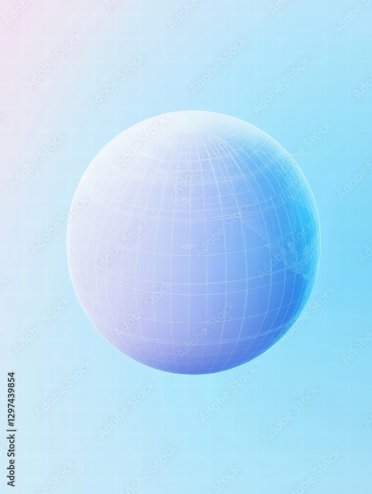 Aufkleber Floating translucent sphere against a soft gradient background representing digital technology and connectivity in a serene atmosphere. Generative AI