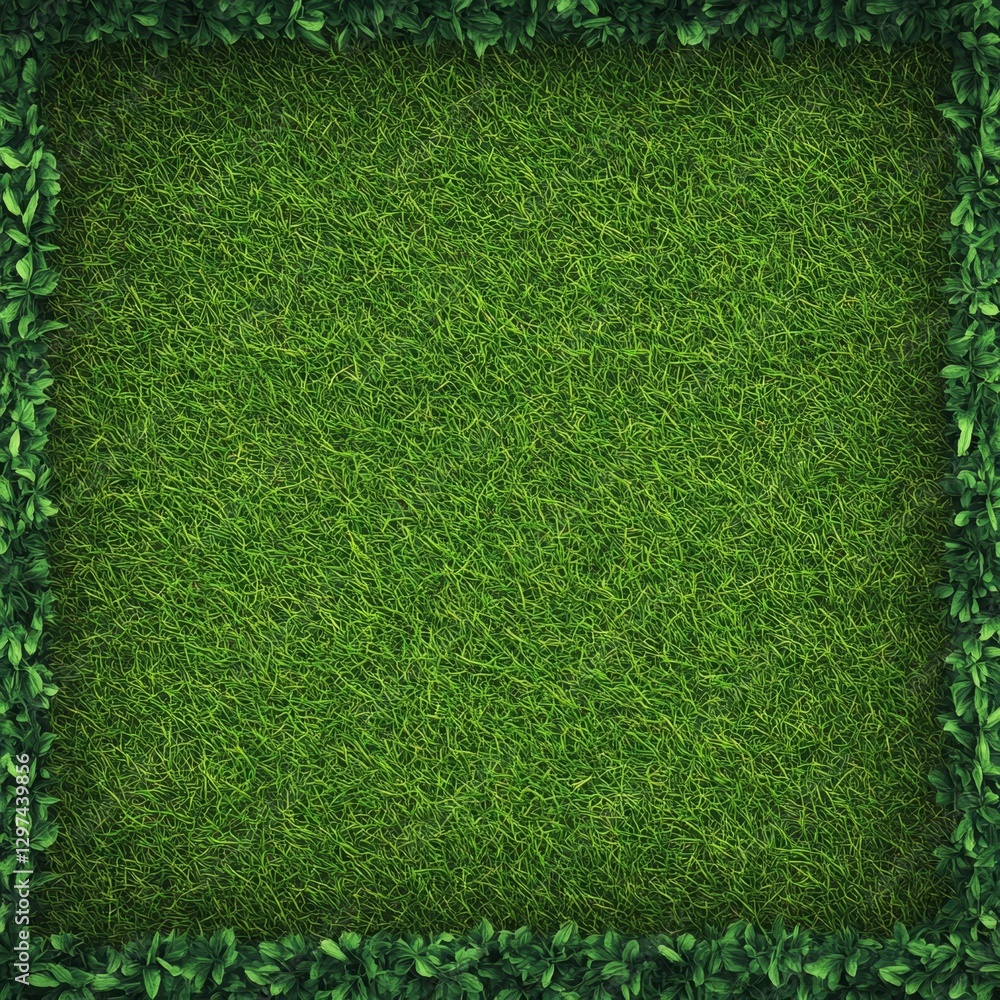 Poster rectangular green lawn with softened edges and leafy border