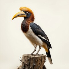 Obraz premium Rufous necked Hornbill Perched on Weathered Stump Exotic Bird Wildlife Photography