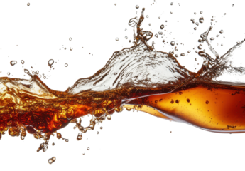 Refreshing cola splash with dynamic liquid movement on a transparent background Concept of beverage, refreshment, and fizzy drink