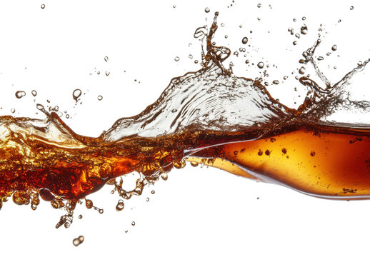Refreshing cola splash with dynamic liquid movement on a transparent background Concept of beverage, refreshment, and fizzy drink