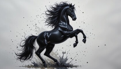 Majestic Black Stallion: A Digital Painting of Power and Grace
