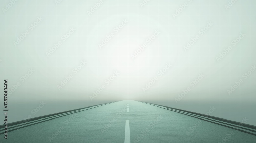 Poster road stretches into foggy horizon creating a mysterious atmosphere in the early morning light. gener