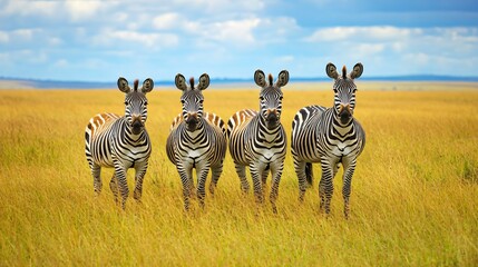 Obraz premium Majestic Zebras Grazing in African Savannah: Serengeti National Park Wildlife Scene