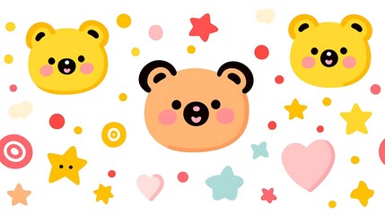 Fototapeta premium Adorable Cartoon Bears and Colorful Stars Hearts