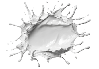 Dynamic white paint splash with radial burst on transparent background Concept of purity, freshness, and creative liquid motion