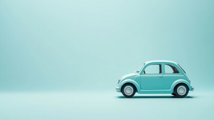 Light blue toy car on a pastel blue background. Minimalist concept.