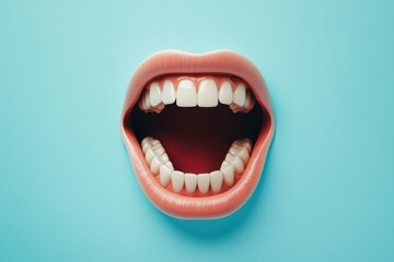 Naklejka premium Open Mouth Showing Healthy White Teeth Against a Blue Background