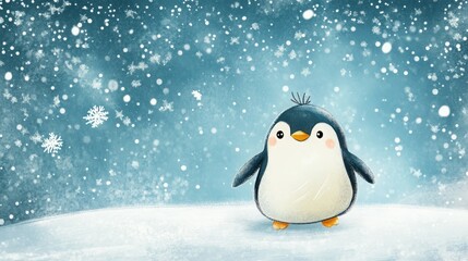 Obraz premium Adorable penguin chick in a winter wonderland.