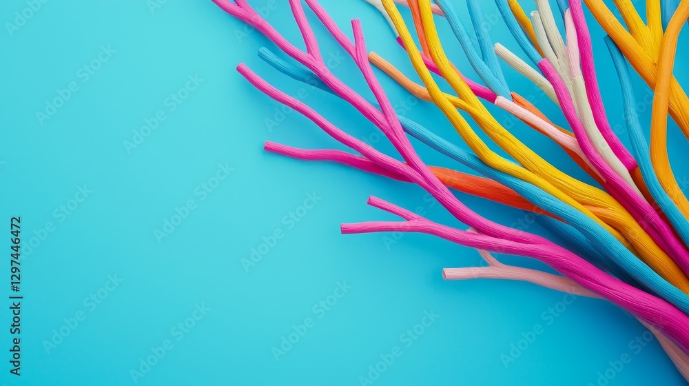 Poster colorful twisted straws creating vibrant composition on blue background artistic display creative en