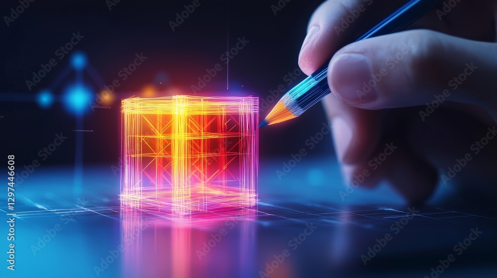 Poster creative digital design process virtual space 3d modeling futuristic environment close-up viewpoint 