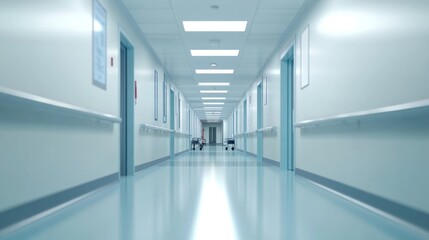 Obraz premium Hospital corridor showcasing modern healthcare design and serene atmosphere 