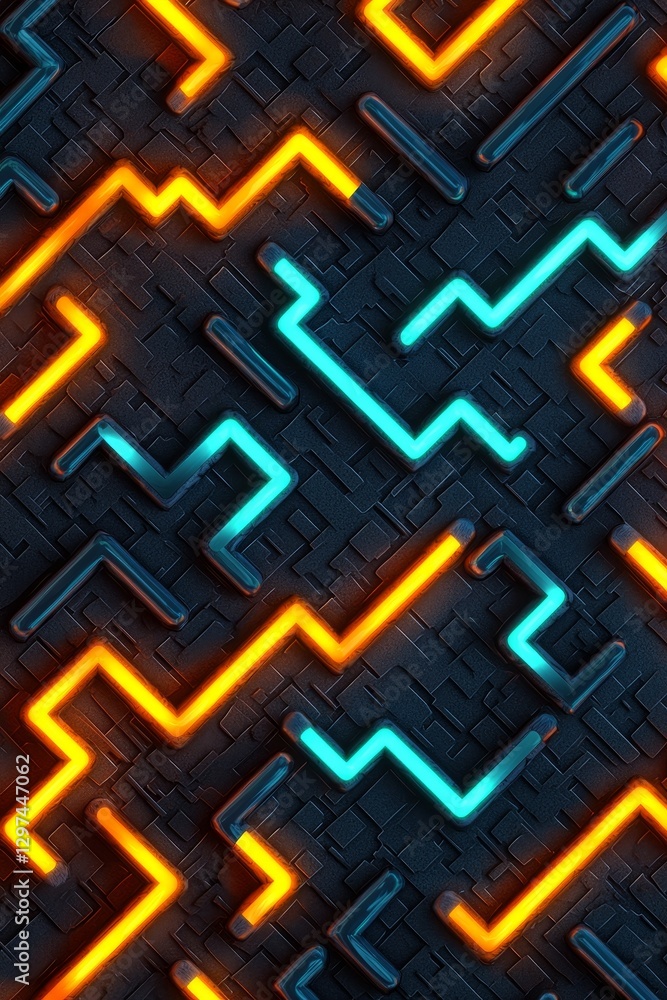 Poster dynamic neon patterns abstract art digital design dark background close-up modern aesthetics