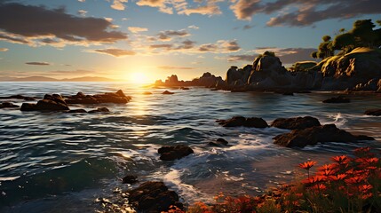 Sunset Serenity: Coastal Rocks and Golden Hour