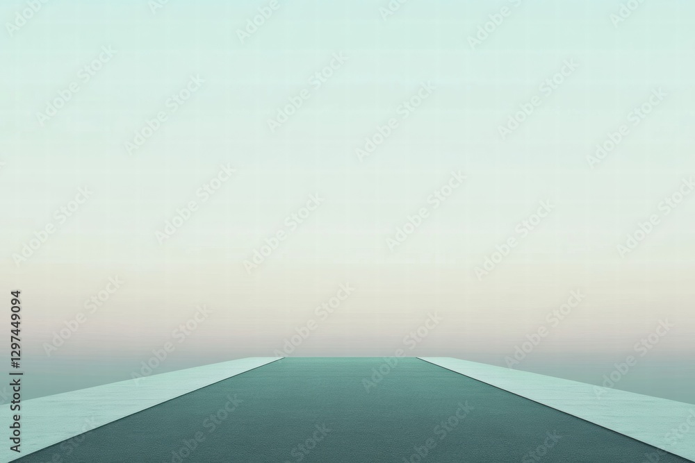 Poster Endless pathway under soft pastel sky at dawn creates tranquil atmosphere for contemplation and reflection. Generative AI