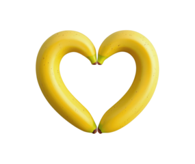 Two Bananas Forming a Heart Shape, Symbolizing Love and Freshness, Isolated on Transparent and White Background