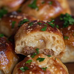 Fototapeta premium Close-Up of Räuberbrötchen with Seasoned Minced Meat and Herbs