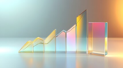Abstract 3D glass graph symbolizing financial growth, set against a minimalistic backdrop with soft gradient lighting.