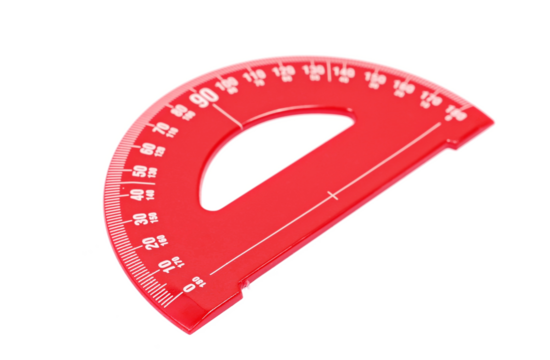 Red semicircle transparent ruler isolated on white, with clipping path	