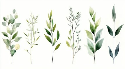 Fototapeta premium an arrangement of various green leaves and branches.