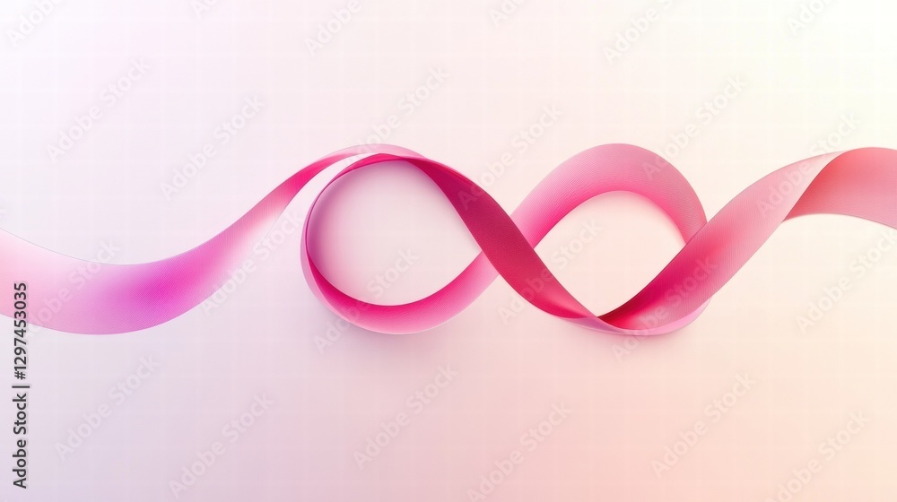 Poster Colorful pink ribbon swirls gracefully on a soft background creating a dynamic visual composition. Generative AI