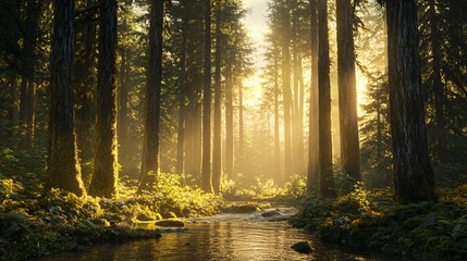Obraz premium Tranquil Forest Landscape with Quinault River in Olympic National Park - Nature Background for Designers and Content Creators