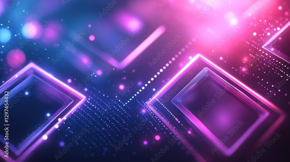 Poster dynamic abstract background with colorful light effects and geometric shapes in a digital space