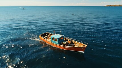 Solitary Boat on the Calm Sea: A Serene Ocean Landscape