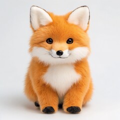 Obraz premium Cute plush fox toy with realistic fur on white background.