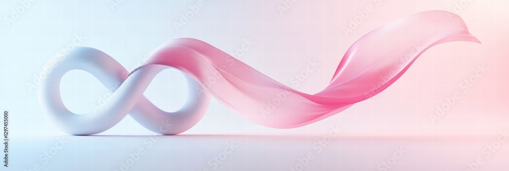 Poster Creative infinity symbol combining flowing pink fabric and a smooth white curve in a minimalistic setting. Generative AI