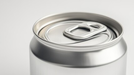 Close-up of aluminum soda can with sealed lid on white background