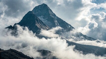 Emotional inspirational text. Emotional text with calm mindfulness quotes over a mountain peak scene in misty clouds. Calm Mindfulness Quotes.