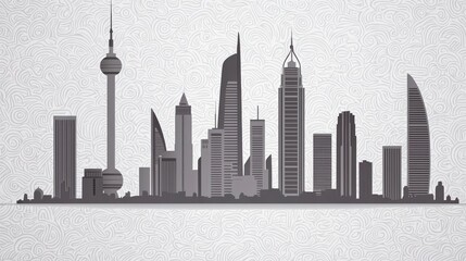 Naklejka premium Silhouette of a modern city skyline featuring iconic skyscrapers against a textured background