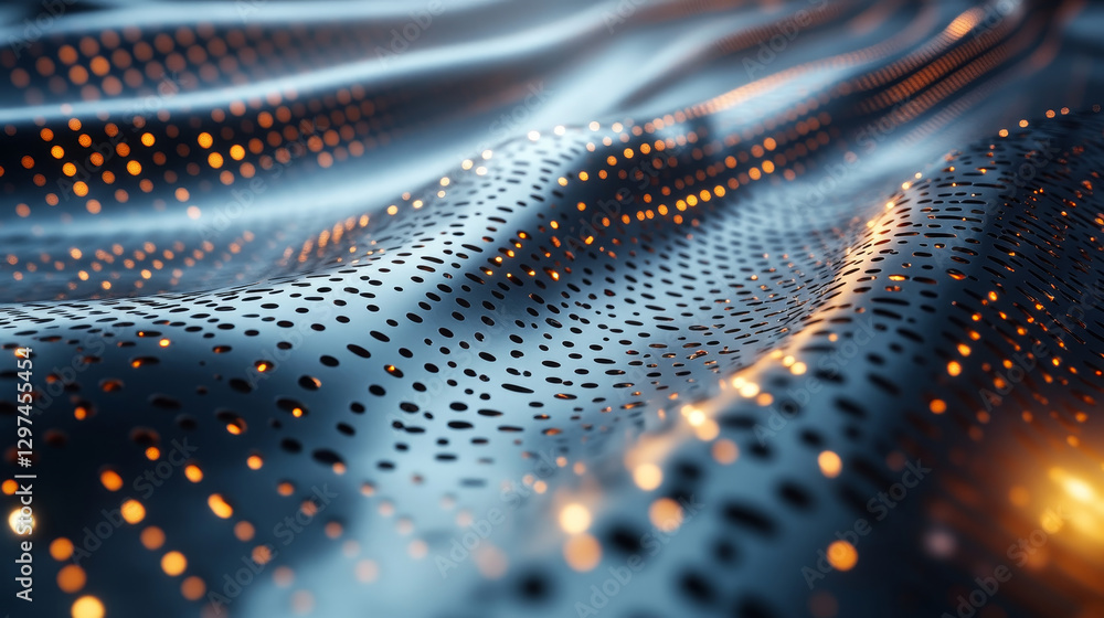 Poster mesmerizing view of flowing fabric with glowing dots and waves