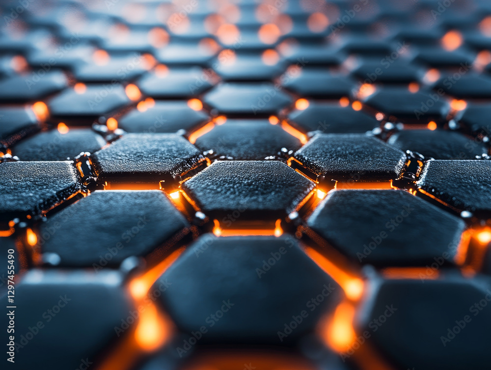 Poster hyper detailed visualization of hexagonal pattern with glowing edges