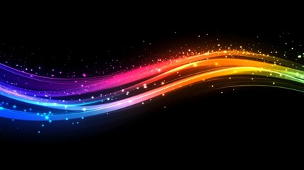 Vibrant neon light waves on black background