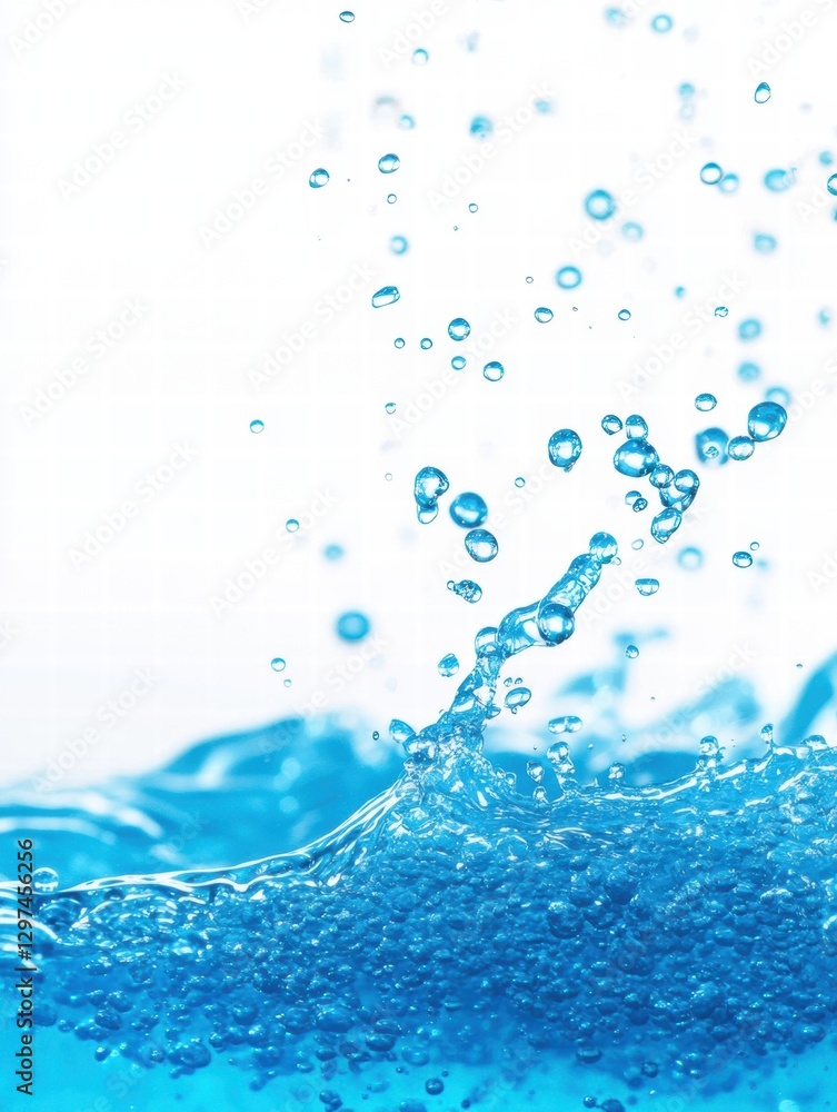 Aufkleber Bubbles rising and splashing in clear blue water with a bright background creating a refreshing atmosphere. Generative AI