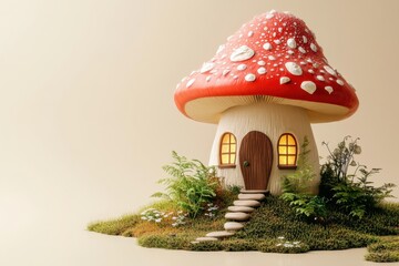 A Beautiful Mushroom House Surrounded by Lush Greenery