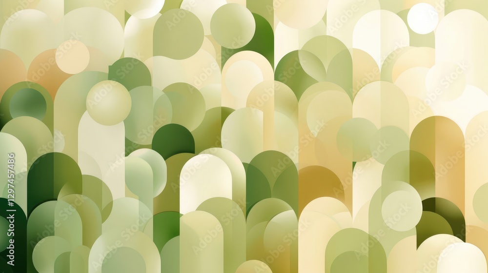 Poster abstract green and beige geometric pattern background design modern circles and rounded rectangles o