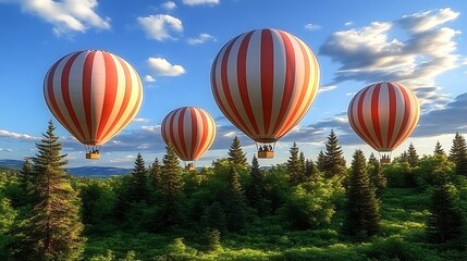 Fototapeta premium A playful depiction of a balloon race, each balloon featuring a line chart, with the highest balloon showing the steepest climb. The scene’s white backdrop emphasizes each chart’s color, while 