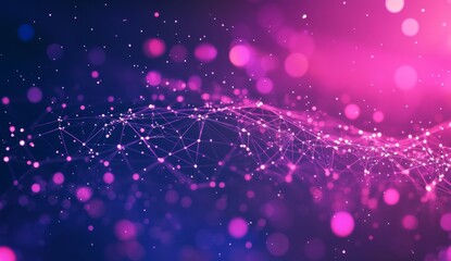 Abstract digital network design, flowing lines, pink and purple bokeh background