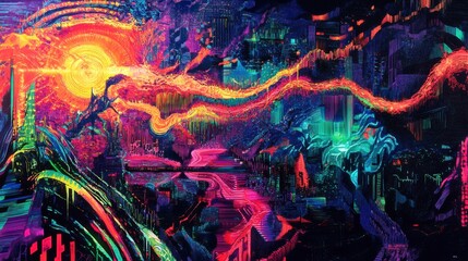 Psychedelic Dreamscape: A vibrant and mesmerizing psychedelic landscape bursts with vivid colors, abstract forms, and surreal elements.