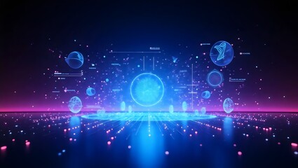 Futuristic Digital Cyberspace Network Interface Glowing Spheres Data

