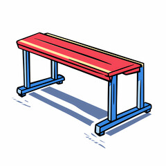 vibrant red and blue bench designed for track and field activities