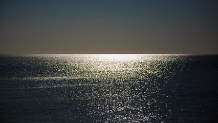 Obraz premium Seascape, ocean, horizon, sky, and calm sea waves, minimalistic coastal landscape