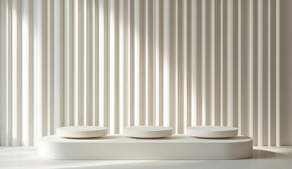 Minimalist white podium display with soft light, modern interior