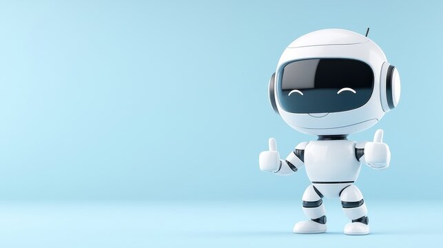 Cheerful robot character digital studio 3d render minimalist background playful concept